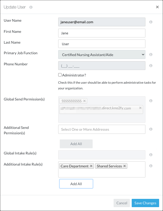User Creation Modal